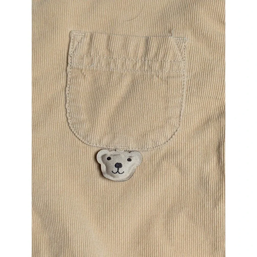 Vintage Tan Corduroy Overalls with Embroidered Teddy Bear 